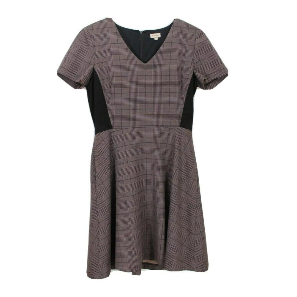 Cremieux Womens Brown Black Glen‎ Plaid Fit and Flare V-Neck Dress Preppy Size 6